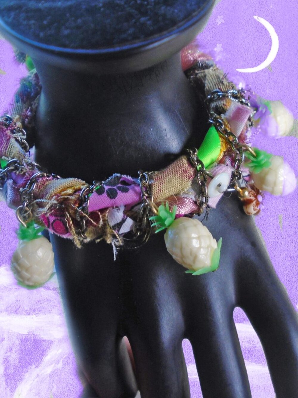 Raggedy Charm Bracelet Vintage Pineapple Charms - Mori Kei Whimsigoth Fairycore